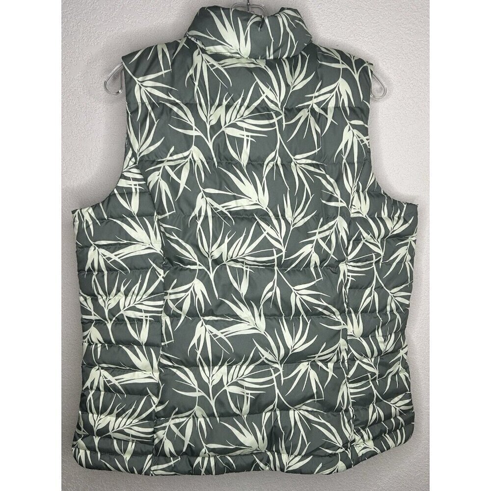 Lands End Vest Womens Large Green Winter Down Puffer Leaf Print Full Zip Size L - Picture 3 of 11